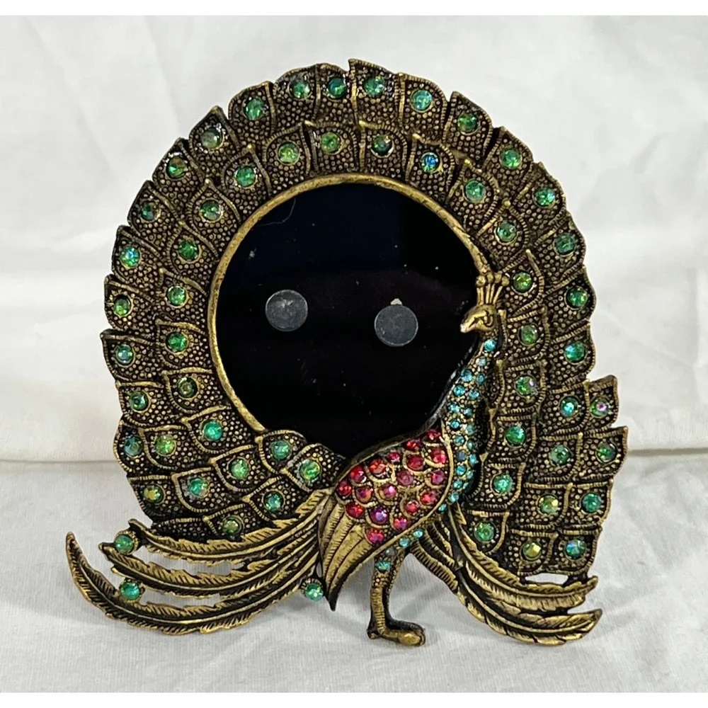 Pier 1 Imports Peacock Picture Frame‎ Rhinestones Cast Metal Desk Frame Bird